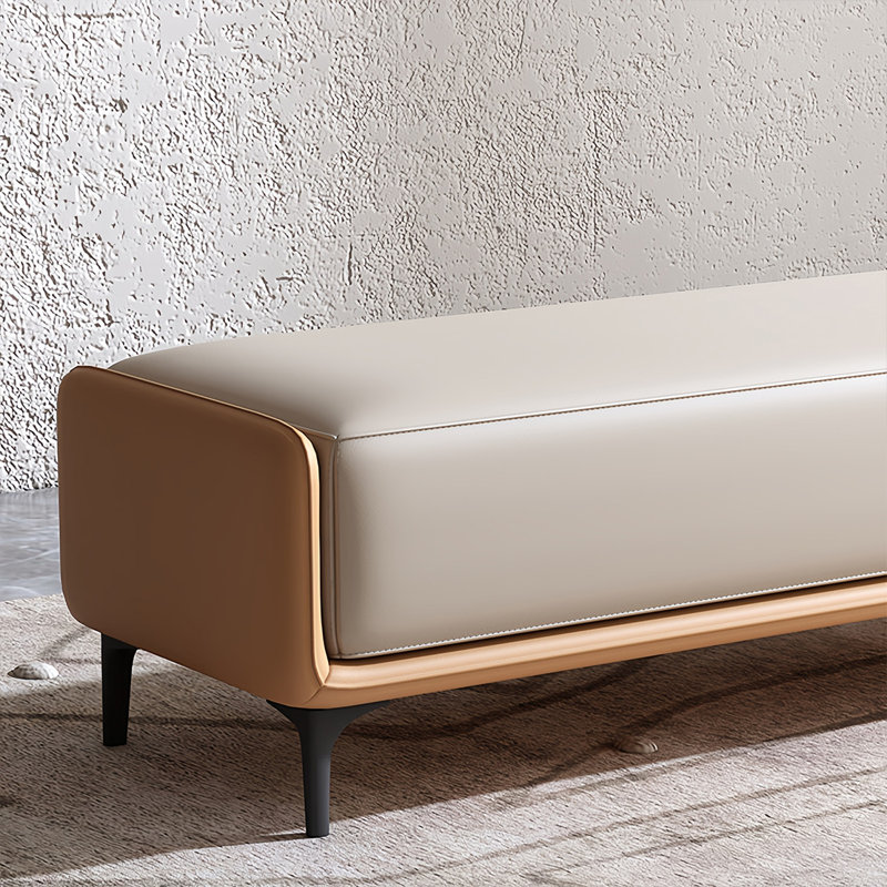 Banc rembourré en cuir Olnee, Beige / orange