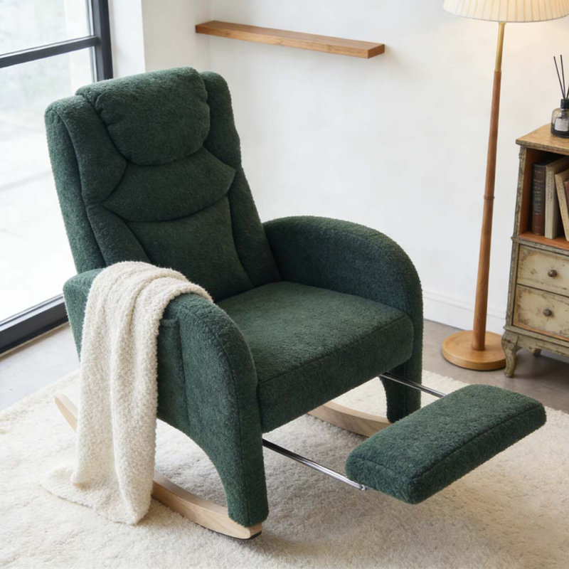 Chaise berçante avec repose-pieds réglable, Ours en peluche vert