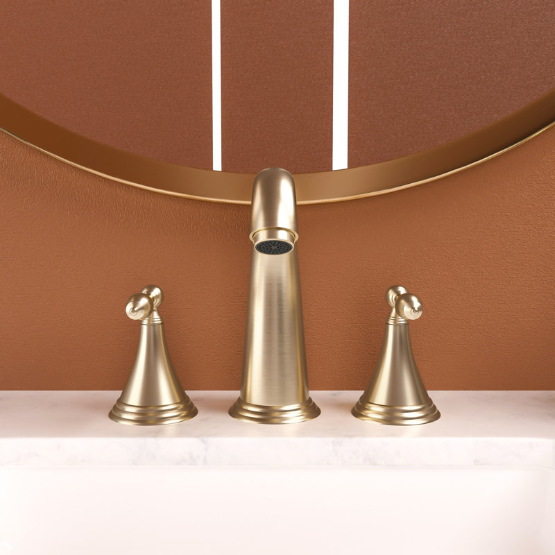 Widespread bathroom faucet with pop-up drain and 2 water supply lines, Gold