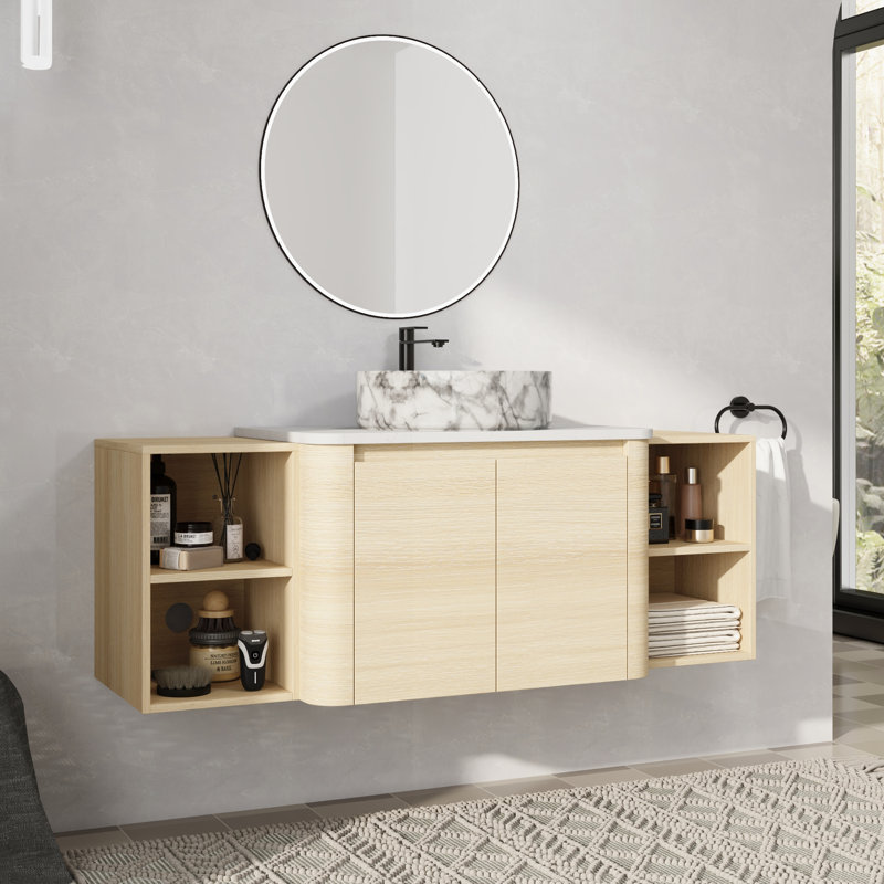 Meuble-lavabo mural simple 54 po avec lavabo en céramique, 54", Blanc / Gris