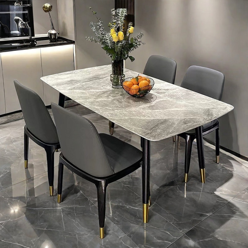 Light luxury modern rectangular rock dining table, 29.53"H x 59.06"L x 31.5"W