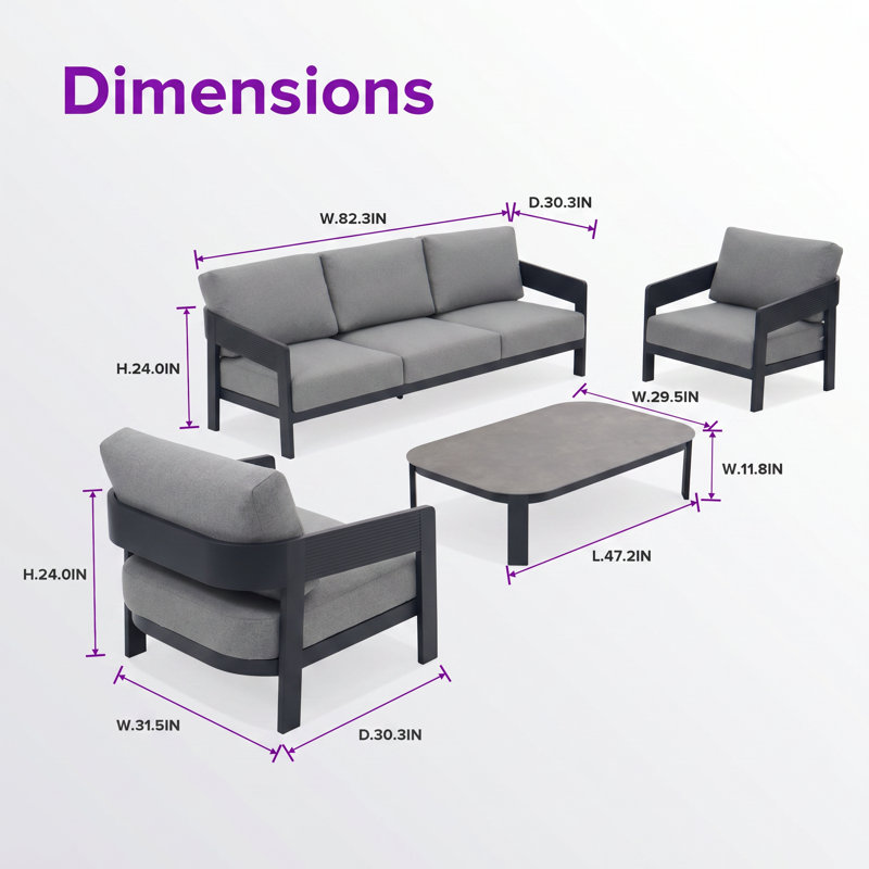 Ensemble de chaises de patio d'extérieur 31,1 po en aluminium thermolaqué avec coussins de siège de 5,2 po