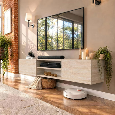 Desmone 71" Modern Floating TV Stand Wall Mounted Media Console with Storage for Up to 80" TVs, Travertine Beige