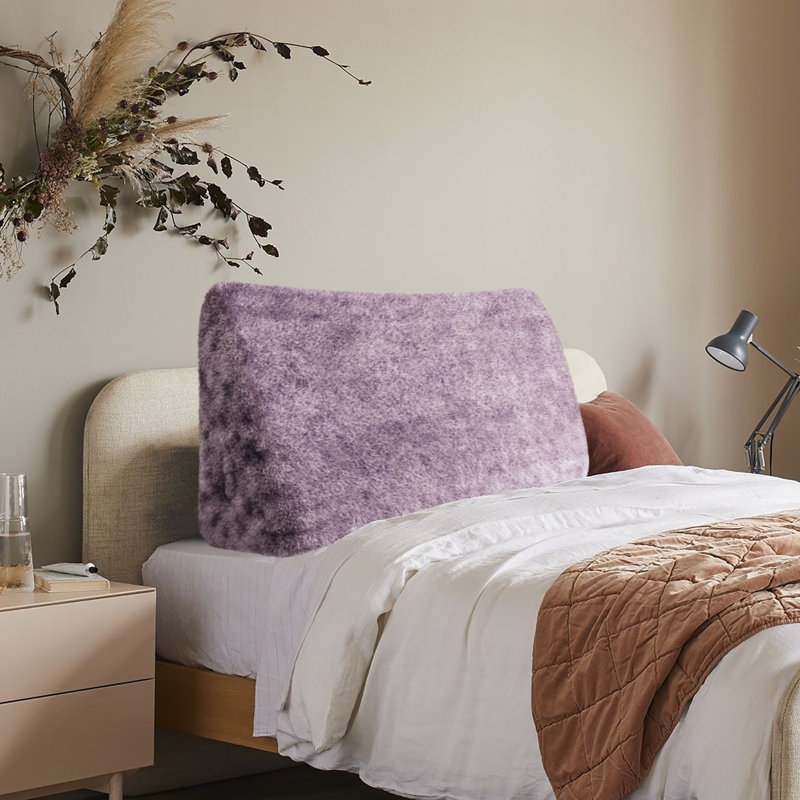 Sit-up Back Comfort Plush Fur Headboard Wedge Reading Pillow Back Support Backrest Cushion Compression, Queen, Purple