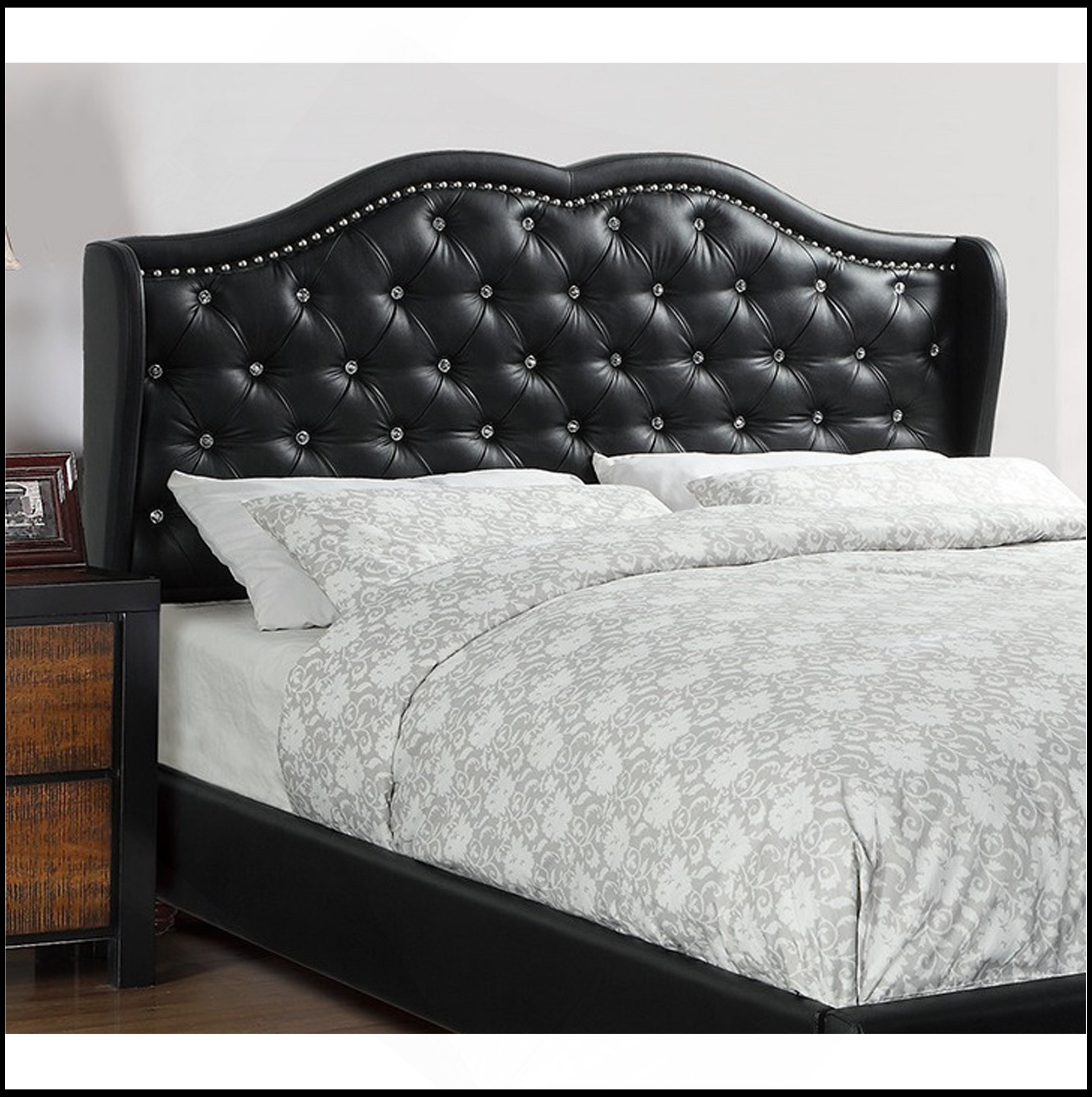 Everly Quinn Queen Size Bed 1Pc Bed Set Black Upholstered Wingback ...