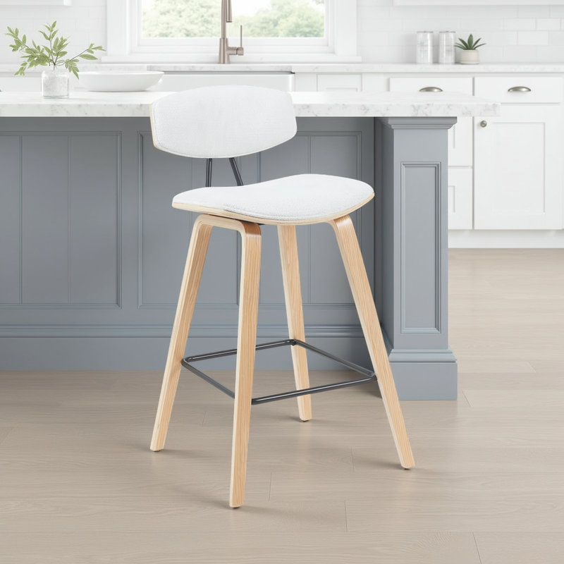 Upholstered Counter Stool, White/Natural