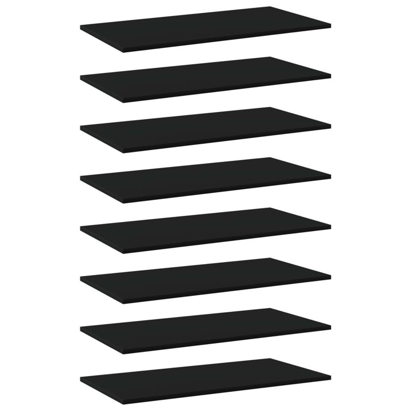 Bookshelf Boards 8 pcs Engineered Wood, (8 Shelves) 0.6" H x 31.5" W x 15.7" D, Black