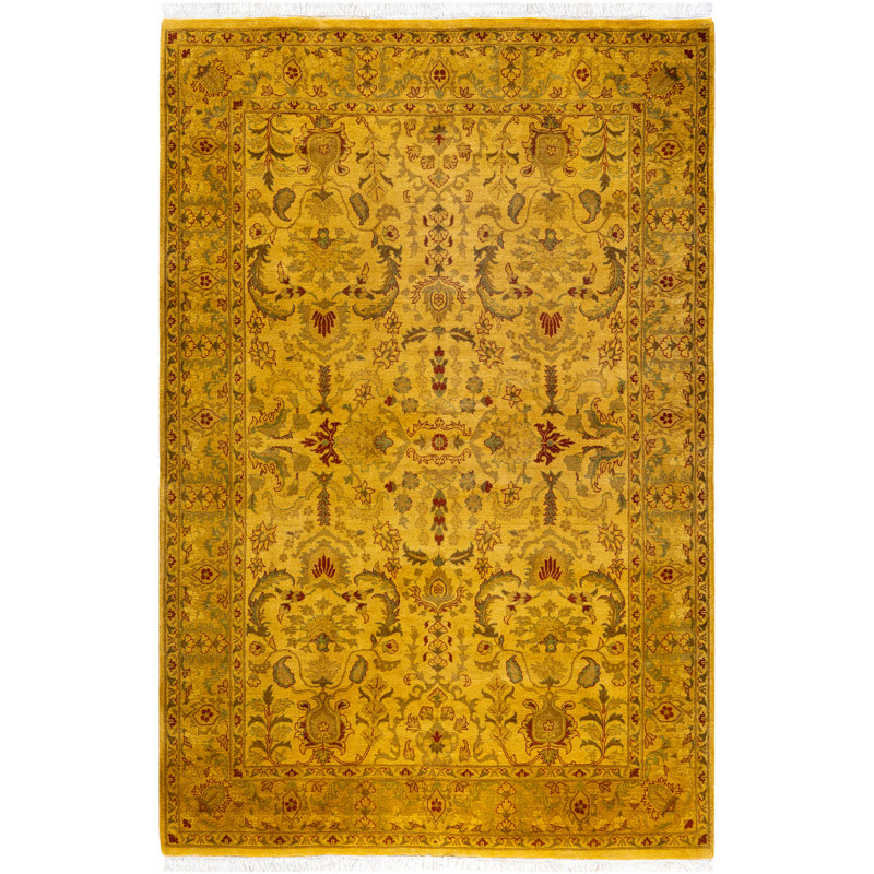 Overdyed Hand-Knotted Wool Modern-Contemporary Yellow Area Rug 4' 2" x 6' 3"