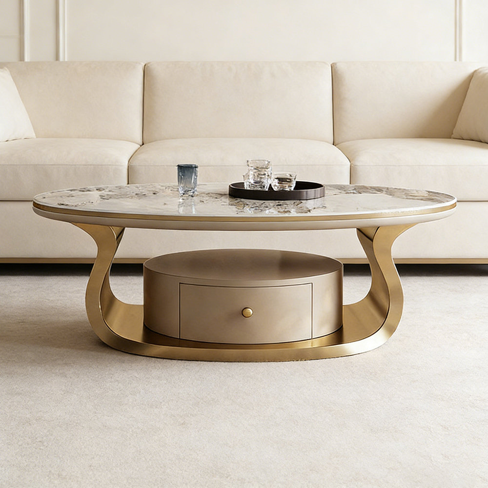 Latitude Run® Modern Oval Coffee Table with Stainless Steel Base ...
