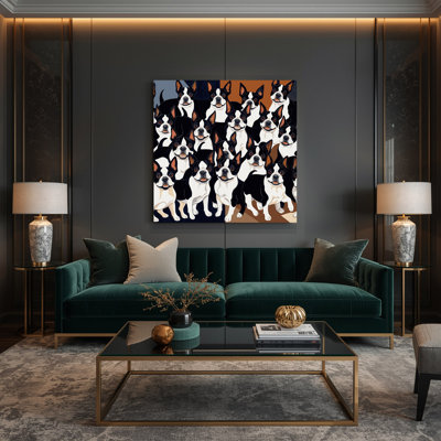 «Dogs Boston Terrier», art mural sur toile mauve