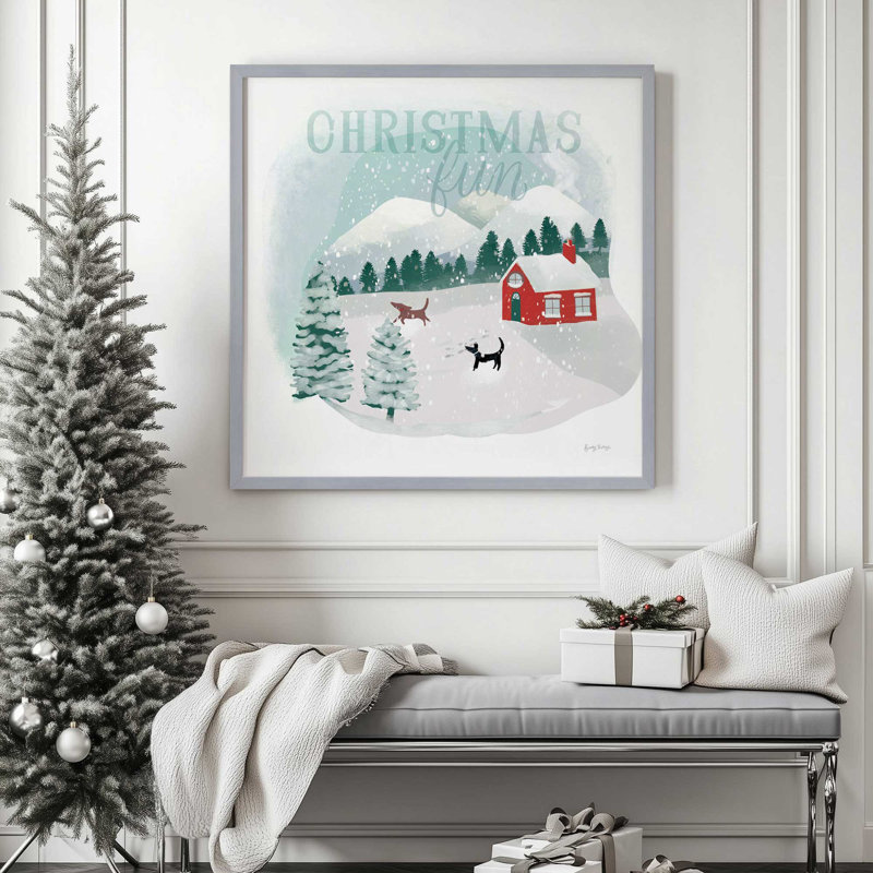 Impression sur rouleau 20 po x 20 po Christmas Fun in Snow II, Cadre simple opaque blanc, bois massif, H 13,5 po x l 13,5 po