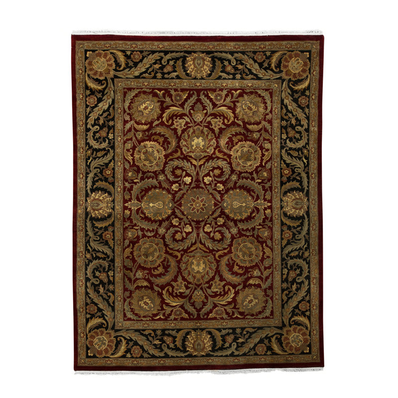 Tapis rouge et noir noué à la main de haute qualité
