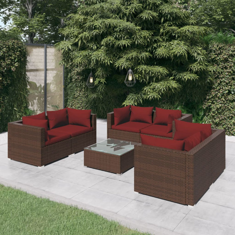 7 Piece Lounge Sofa Seating Group, Cinnamon red, Brown