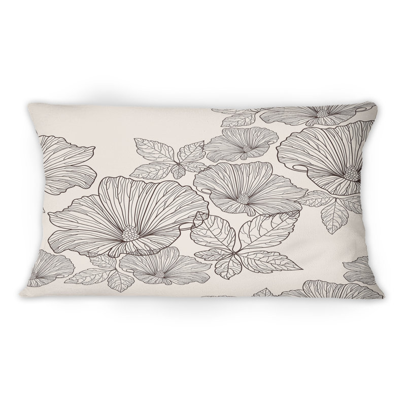 Fleurs et feuilles monochromes - Coussin décoratif à imprimé traditionnel