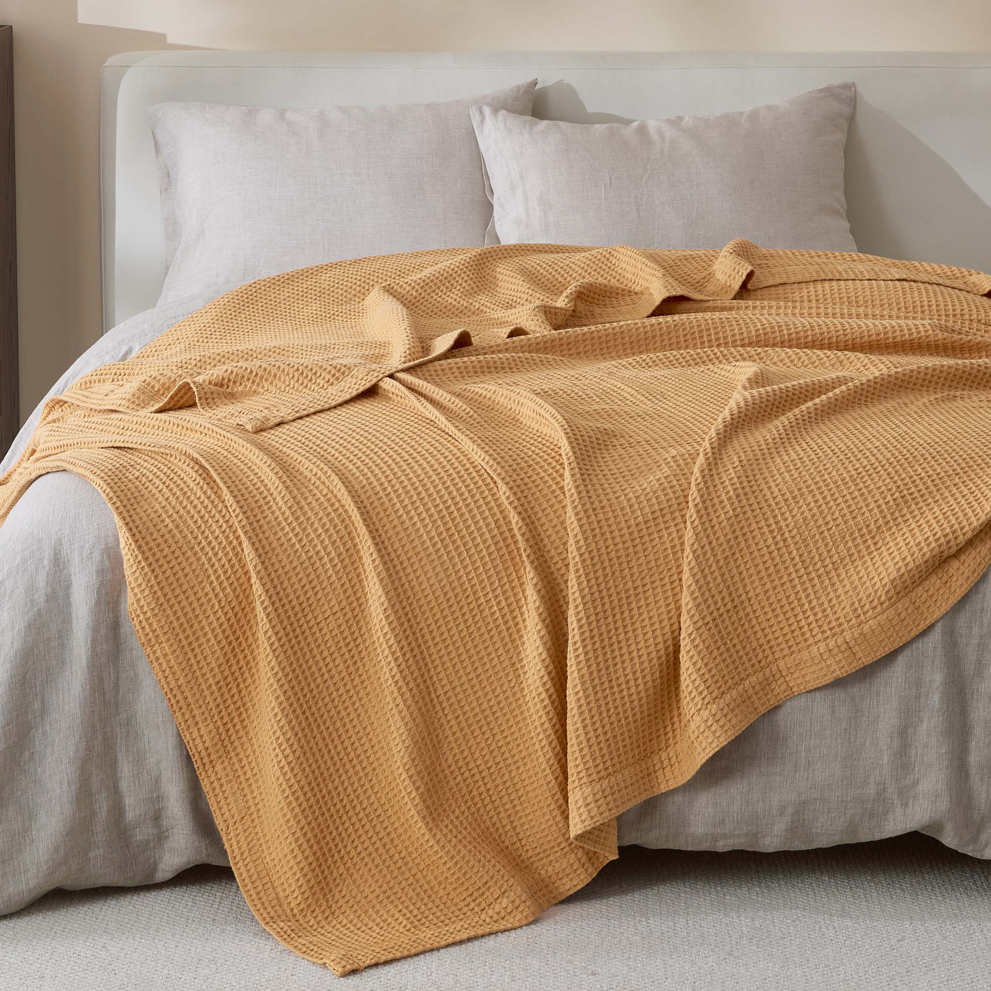 100% Cotton Waffle Weave Blanket, Marigold, King