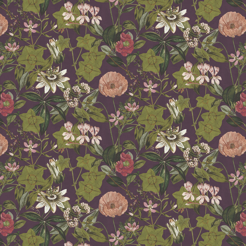 Exotica 2 Passiflora Performance Fabric, Mulberry