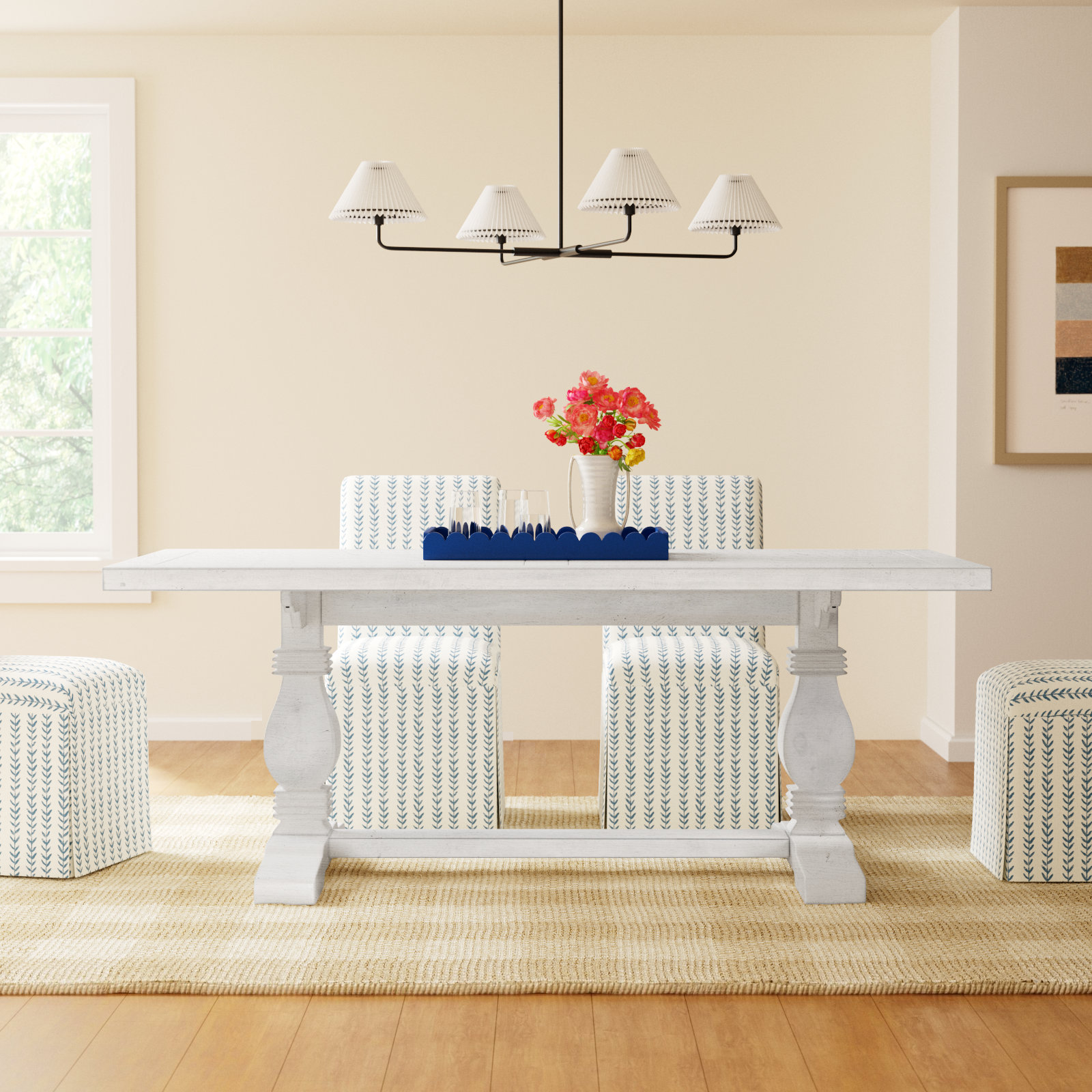 Kinston 78" Pine Dining Table, Distressed Ivory