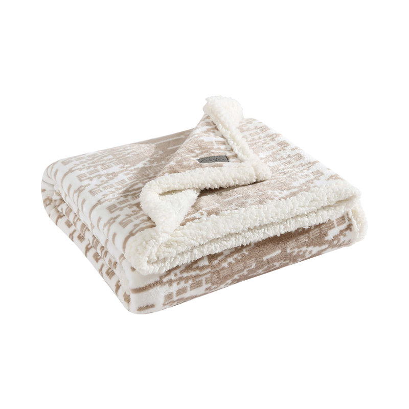 Eddie Bauer Printed Plush Fleece/Sherpa Throw Blankets, San Juan Beige