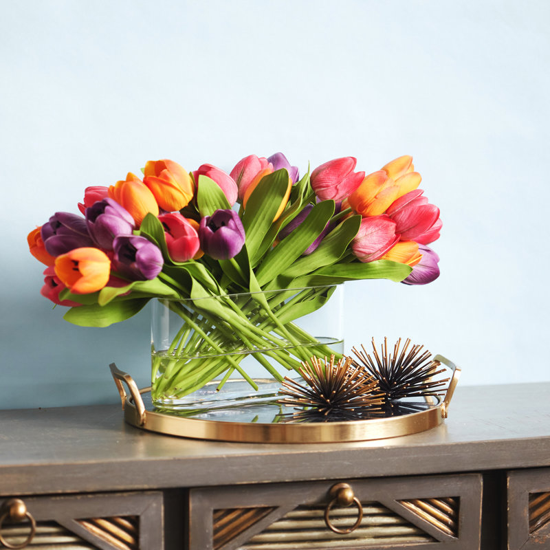 Arrangement floral tulipe mélangé dans un vase, Orange