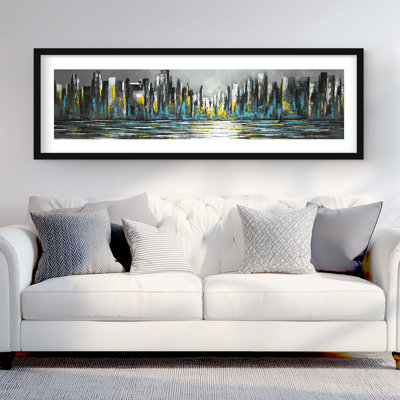 Abstract Blue Skyline - Cities Livingroom Framed Print Decor