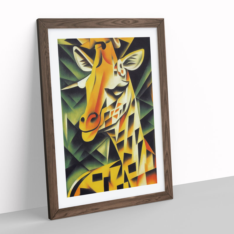 Smiling Giraffe - Framed Print, 46cm H x 34cm W x 2cm D, Brown Framed