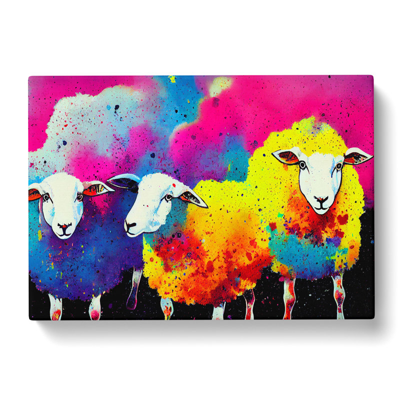 Colourful Sheep Abstract - Wrapped Canvas, 40cm H x 60cm W x 3cm D