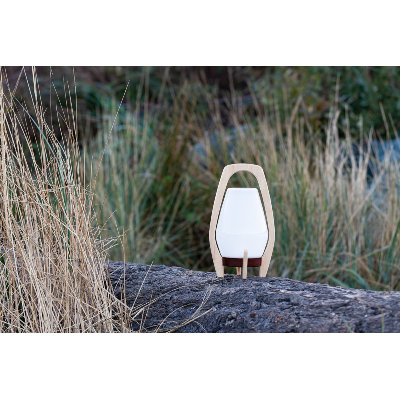 12.25'' Natural Wood and Frosted Glass Portable Candle Lantern