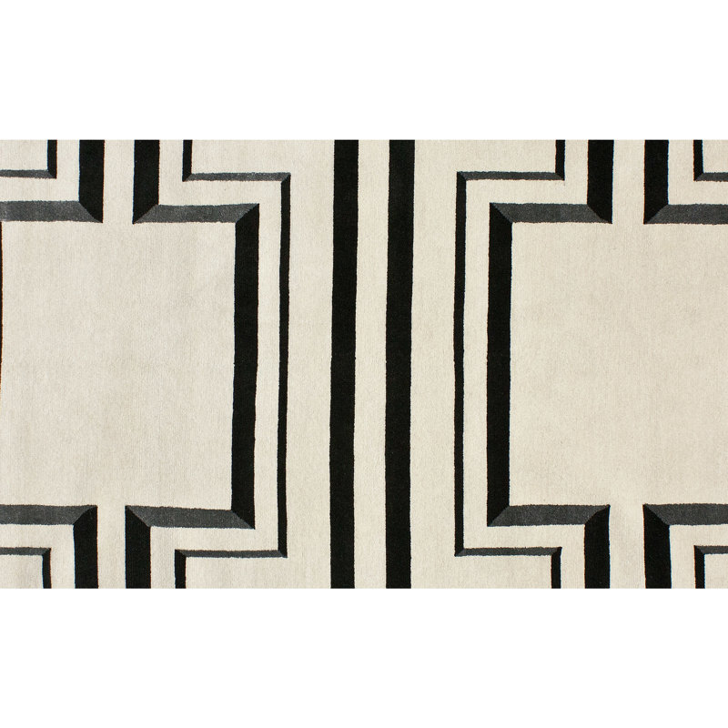 Geometric Area Rug in Black/Ivory, Rectangle 6' x 9'