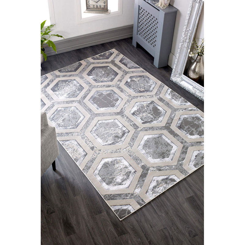 Aurora AU12 Crystal Metallic Silver Area Rug, Rectangle 120 x 170cm