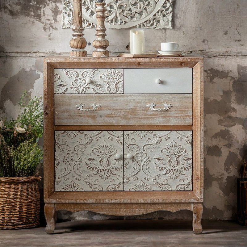 Rustic Retro Solid Wood Carved Accent Cabinet