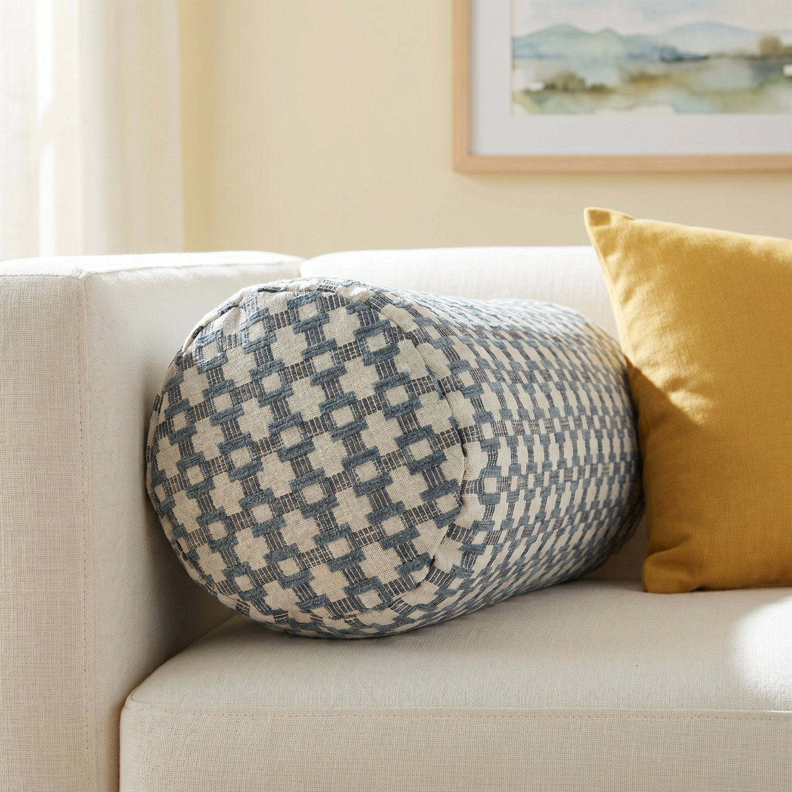 Birch Lane Stride Throw Pillow Bolster, Blue Geometric