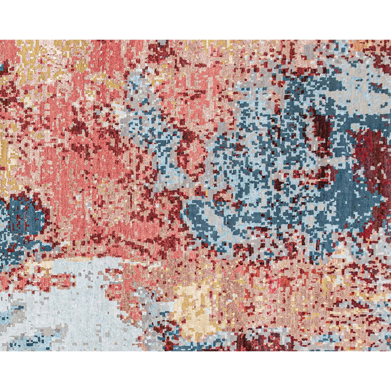 Hand Knotted Abstract Area Rug in Blue/Red/Silver, Rectangle 8' x 10'