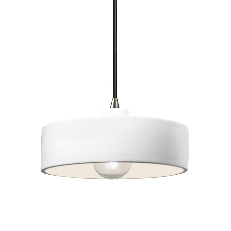 Luminaire suspendu cylindrique à 1 lumière Colgate, Nickel brossé, Blanc brillant