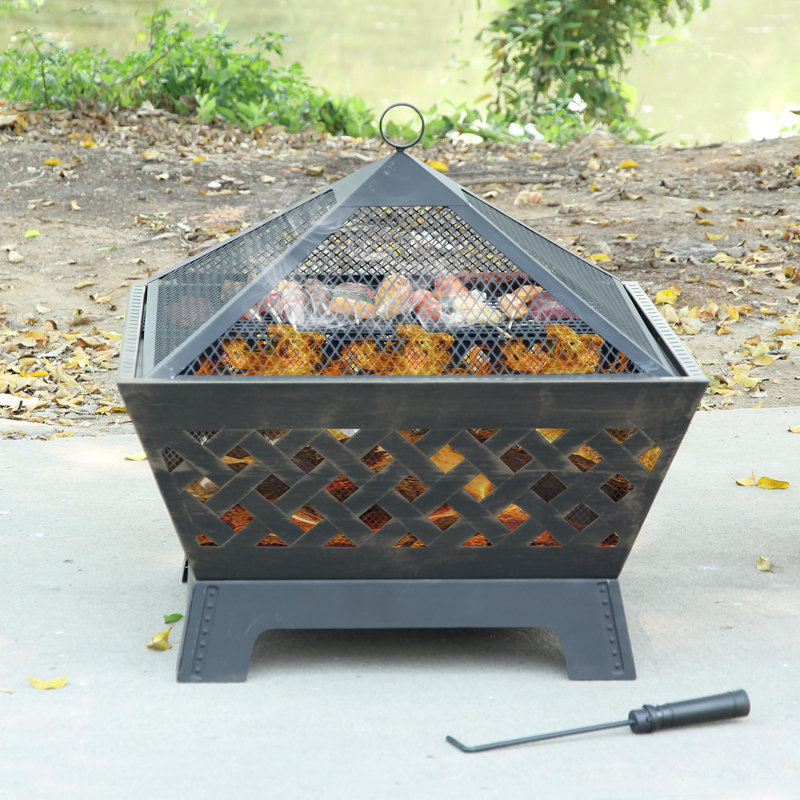 Triangle Steel Wood Burning Smokeless Fire Pit with Lid