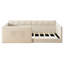 Lit de jour simple rembourré en velours, panneaux latéraux hauts, entrée latérale, poches de rangement pour lit d'invité peu encombrant, beige-490477817-490477820