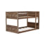 Lit simple superposé avec tête de lit à panneaux, bois d'hévéa massif, finition chêne antique, garde-corps et lit de rangement sous le plancher, avec porte de grange rustique, rails,