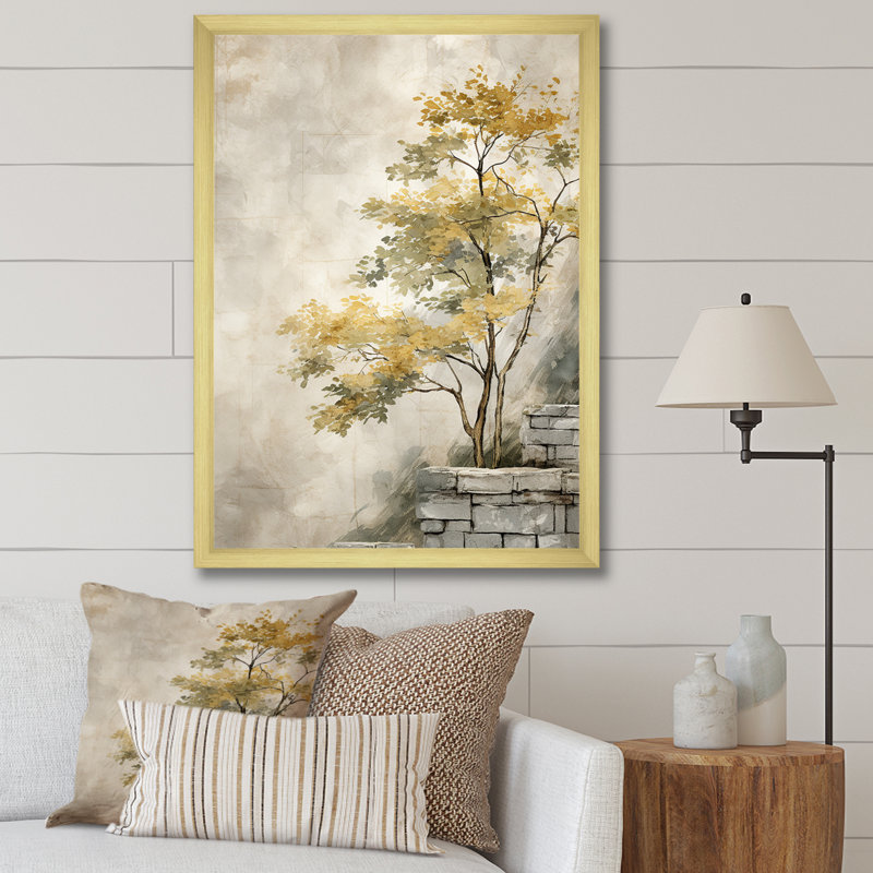 Rustic Sycamore Tree Charm - Art mural sycomore, H 44 po x l 34 po x P 1,5 po, Cadre doré simple