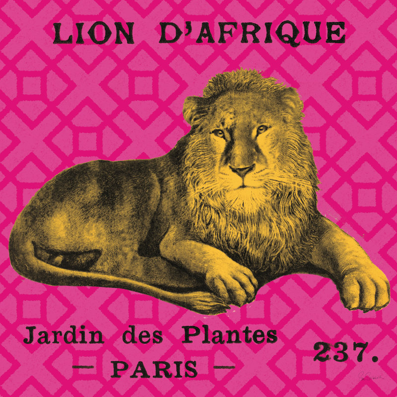 Lion safari vif, H 30 po x l 30 po, Cadre simple noir, Non