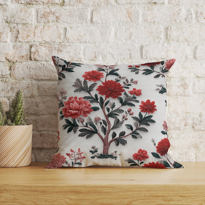 Broderie Dahlia Trail Intérieur/Extérieur 16x16, Carré 16 po, Blanc/rouge