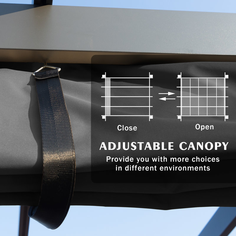 Gray Aluminum Outdoor Pergola with Retractable Canopy 10' x 13'