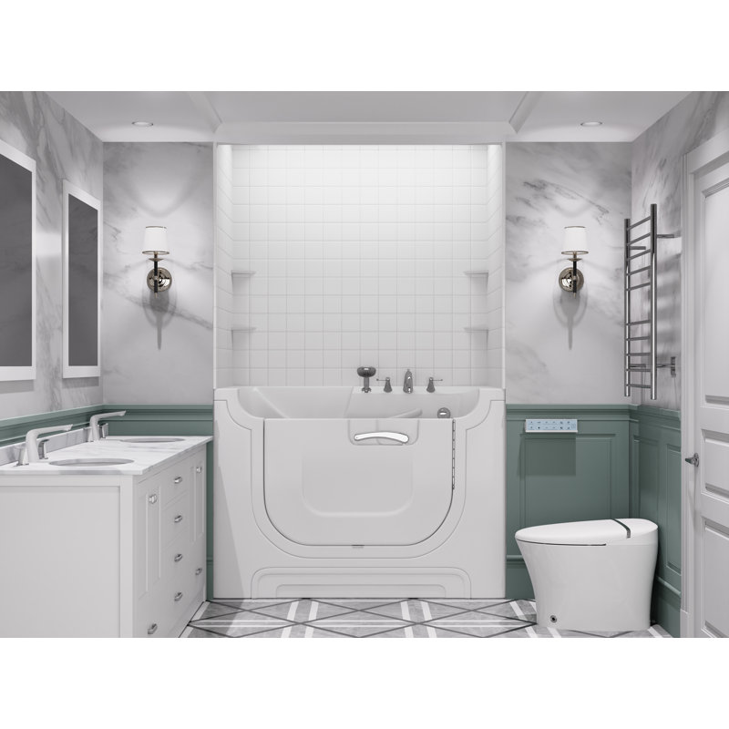 Tub'n Wall Series 30" x 60" Right Side Drain Soaker Bathtub in White with 4 in. Tile Shower Wall Kit, Left, White