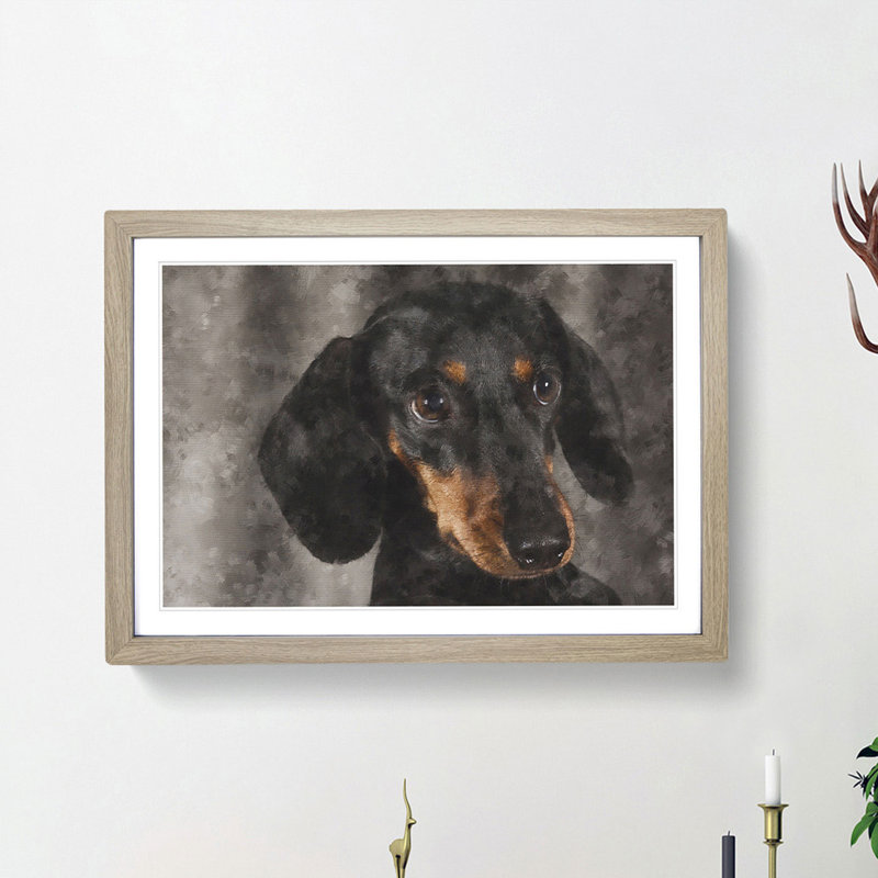 Portrait of a Dachshund Dog - Framed Print, 24cm H x 33cm W x 2cm D, Oak Framed