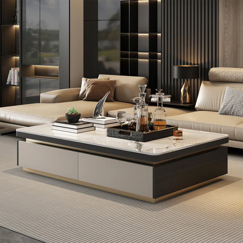 Table rectangulaire légère et luxueuse, H 15,7 po x L 51,2 po x l 27,6 po, Noir / blanc
