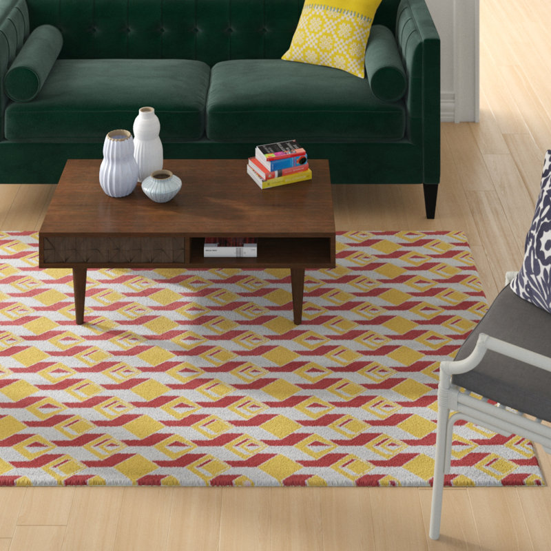 Jaune/rouge gratte-ciels Tapis décoratif, Rectangle 5 pi x 7 pi