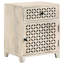 Meuble d'appoint en bois de manguier à une porte avec tiroir, fini blanchi, idéal pour une chambre de style bord de mer.