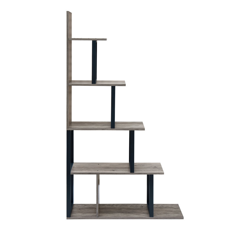 Urcino 160cm H x 90cm W Step Bookcase, Grey/Black