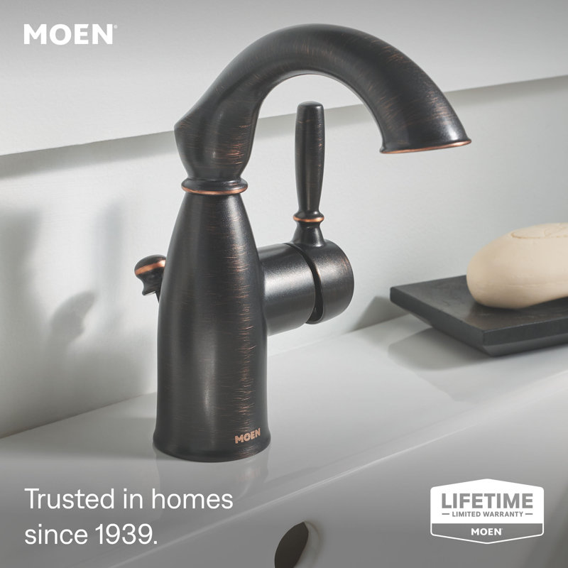 Robinet de salle de bain à trou unique avec drain Moen Sarona et plaque optionnelle, Bronze méditerranéen