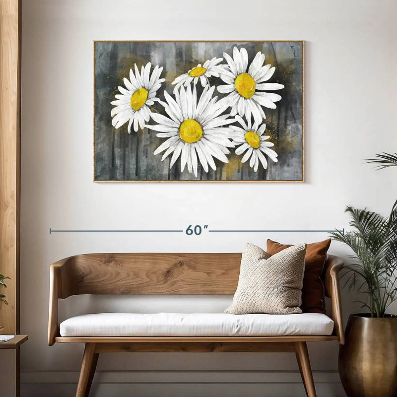 Bouquet de marguerites, Cadre flottant en bois naturel, 43 po x 29 po