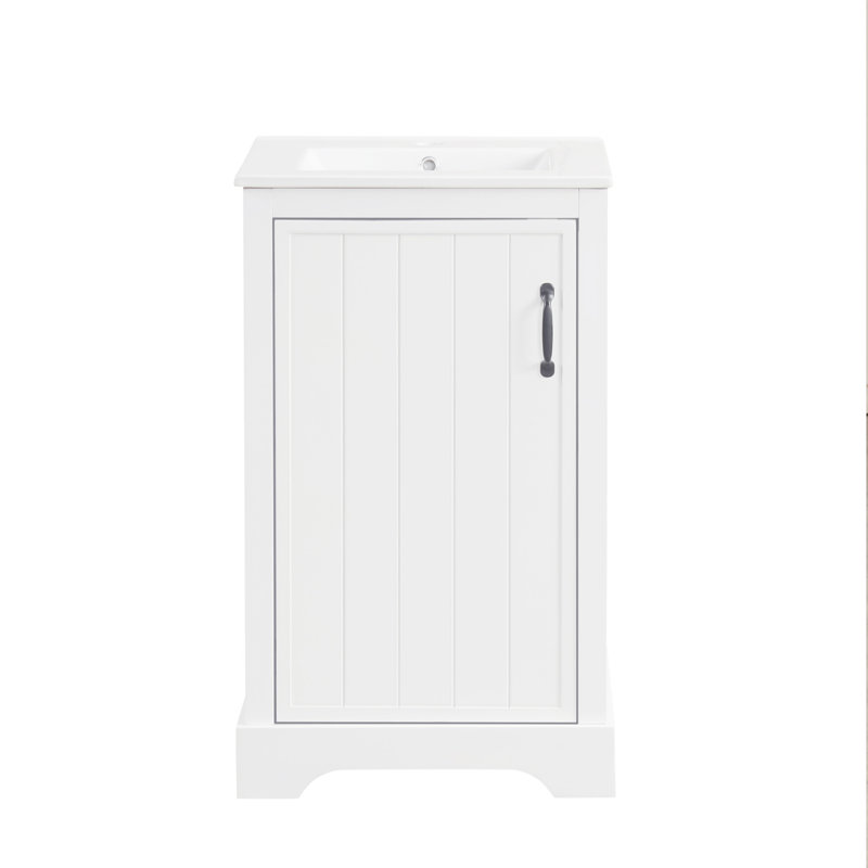 Meuble-lavabo de 20 pouces avec lavabo, porte à fermeture douce et tablettes réglables pour un rangement efficace, Blanc
