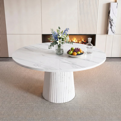 Table de salle à manger 47 po Boho 47 po, marbre, métal, blanc